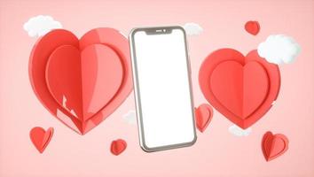 maqueta de teléfono inteligente con concepto de San Valentín. amor, boda, dia de la madre, invitacion. Render 3d foto