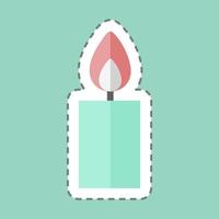 Lit Candle Sticker in trendy line cut isolated on blue background vector