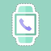Call App Sticker in trendy line cut isolated on blue background