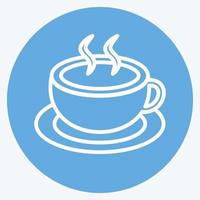 icono de café caliente en el moderno estilo de ojos azules aislado sobre fondo azul suave vector