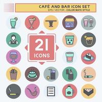 Cafe and Bar Icon Set Icon in trendy color mate style isolated on soft blue background vector