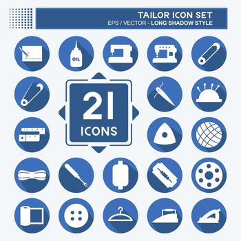 Tailor Icon Set Icon in trendy long shadow style isolated on soft blue background vector
