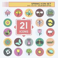 Spring Icon Set Icon in trendy color mate style isolated on soft blue background vector