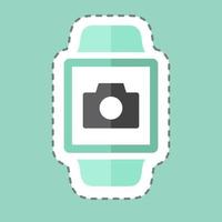 Camera App Sticker in trendy line cut isolated on blue background vector