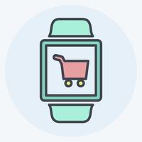 icono de la aplicación de compras en el moderno estilo de color mate aislado sobre fondo azul suave vector