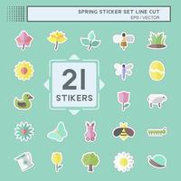 Spring Icon Set Tailor Sticker in trendy line cut isolated on blue background vector