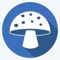 Single Mushroom Icon in trendy long shadow style isolated on soft blue background vector