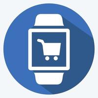 Shopping App Icon in trendy long shadow style isolated on soft blue background vector