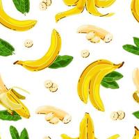 Bananas seamless pattern on white isolated background. Vector illustration.