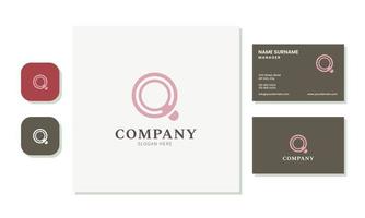 Attractive and simple letter Q logo design and business card set. vector