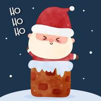 Chimney Santa calus cartoon and Christmas watercolor vector