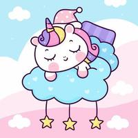 Cute unicorn sleep on cloud pastel color vector