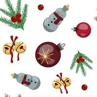 Vector Christmas pattern. Christmas toys and bells. Christmas tree.