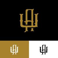 Logotipo de monograma con letra inicial a, u, au o ua color dorado superpuesto vintage sobre fondo negro vector