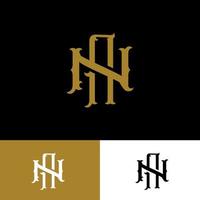 Logotipo de monograma con letra inicial a, n, an o na color dorado superpuesto vintage sobre fondo negro vector