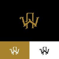 Logotipo de monograma con letra inicial a, w, aw o wa color dorado superpuesto vintage sobre fondo negro vector