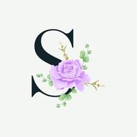 Beautiful S alphabet with Floral logo decoration template. Luxury font with green leaves emblem botanical vector illustration.