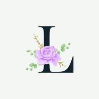 Beautiful L alphabet with Floral logo decoration template. Luxury font with green leaves emblem botanical vector illustration.