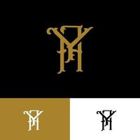 Monogram logo with Initial letter A, Y, AY or YA vintage overlapping gold color on black background vector