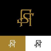 Monogram logo with Initial letter A, S, AS or SA vintage overlapping gold color on black background vector