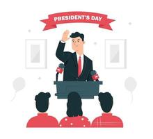 commemorate President's Day. the president is giving a speech on the podium seen by the audience vector