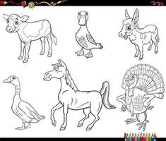 Personajes de animales de granja de dibujos animados para colorear página de libro