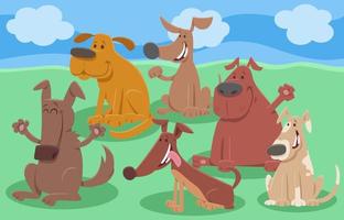 funny cartoon dogs animal characters group vector