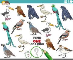 one of a kind task with cartoon birds animal characters vector