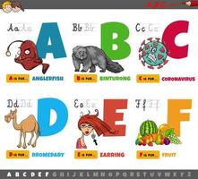 educational cartoon alphabet letters for children from A to F vector