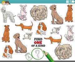 one of a kind game for kids with cartoon purebred dogs vector