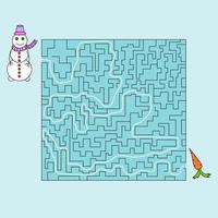 Snowman game. Vector color illustration of maze game. Maze solution