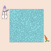 Snowman game. Vector color illustration of maze game with cute Snowman for children