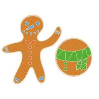 Christmas gingerbread cookies in the shape of a man decorated colored icing. Isolated vector objects on white background