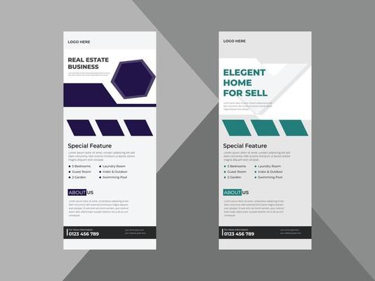 Elegant Home for sale DL Flyer Design vector template, Real Estate Home For Sale Roll Up Banner, House Sale Banner, Poster, Leaflet, Print-Ready