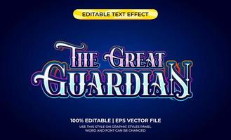 The great guardian 3d text effect with games theme. typography template for products or events with vintage themes