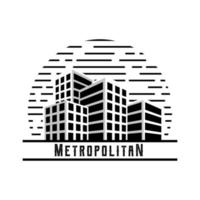 Illustrated logo of urban buildings on metropolitan city. with retro theme. vector