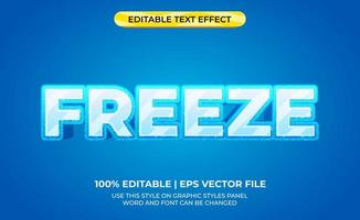 congelar texto de tipografía 3d con tema de hielo azul. Congelación de tipografía para banner de bebidas frías o productos de bebidas. vector