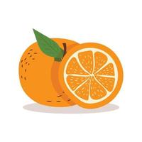 naranja entera y la mitad una al lado de la otra en estilo plano vector