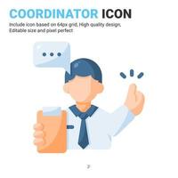 Coordinator icon vector with flat color style isolated on white background. Vector illustration manager sign symbol icon concept for business, finance, industry, company, apps, web and all project