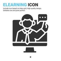 vector de icono de consultoría en línea con estilo de glifo aislado sobre fondo blanco. ilustración vectorial concepto de icono de símbolo de signo de elearning para negocios, finanzas, industria, empresa, web y proyecto