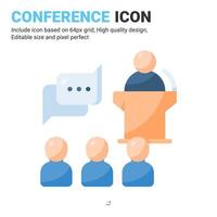 Conference icon vector with flat color style isolated on white background. Vector illustration presentation sign symbol icon concept for business, finance, industry, company, apps, web and project