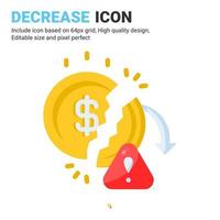 Decrease icon vector with flat color style isolated on white background. Vector illustration crisis, inflation sign symbol icon concept for business, finance, industry, company, web and project