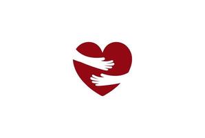 abrazo de mano minimalista simple amor cuidado del corazón vector de diseño de logotipo
