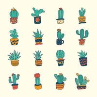 cactus suculentos dibujados a mano vector