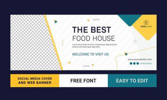 Editable timeline cover banner template design for food. Suitable for Social Media Post restaurant and culinary digital Promotion. Black and Green background color shape vector. vector