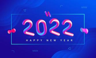 Render 3D, números de neón 2022, brillando con luz azul rosa, concepto de año nuevo vector