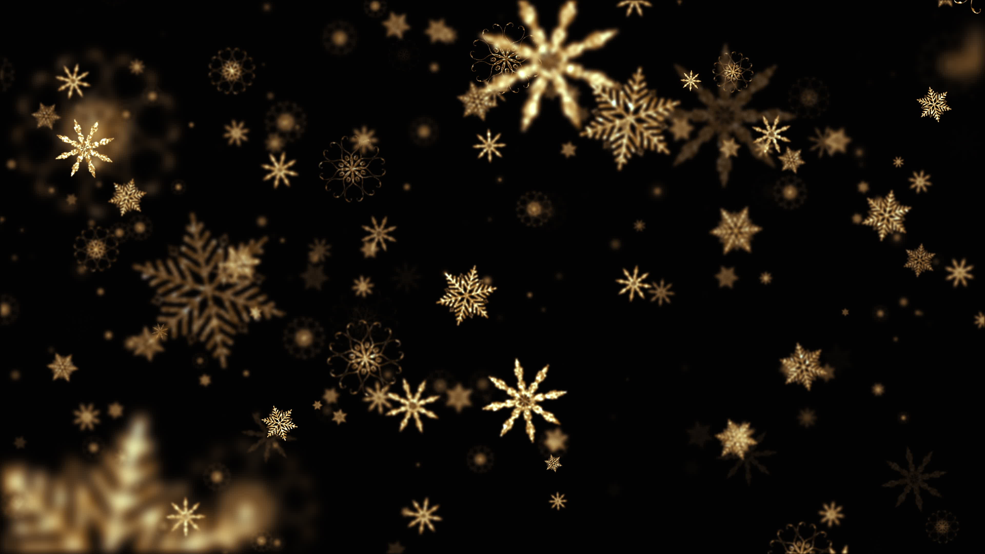 Falling down gold snowflake on black background animation. 4921877