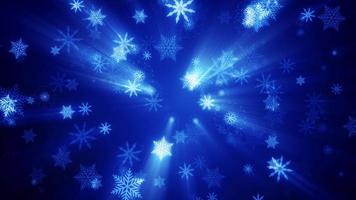 Brilho de floco de neve caindo em fundo azul escuro video