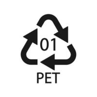 PET 01 recycling code symbol. Plastic recycling vector polyethylene sign.