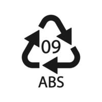 símbolo de reciclaje de plástico abs 9 icono de vector. código de reciclaje de plástico abs 09. vector